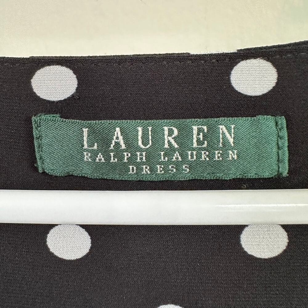 Lauren Ralph Lauren Dress V-Neck Short Sleeve Fit & Flare Black Polka Dot Sz Med - Picture 4 of 9